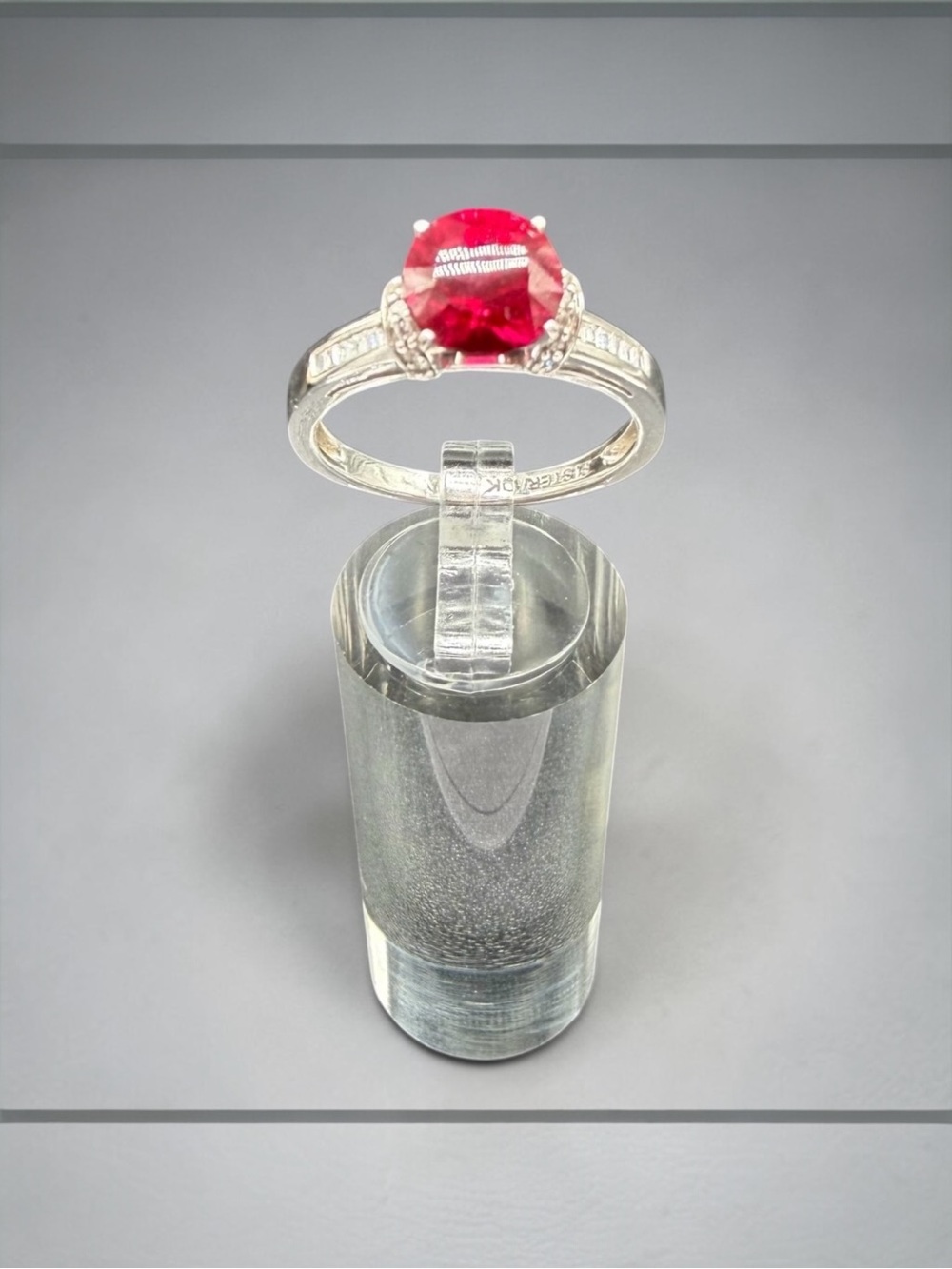 Vintage F1 Ster 10kt Red Spinel Cocktail Ring White Topaz Baguettes Size 8.75